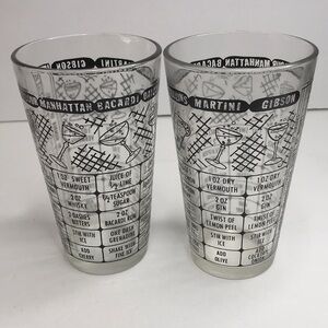 Vintage set 2 mixer glasses with recipes Barware